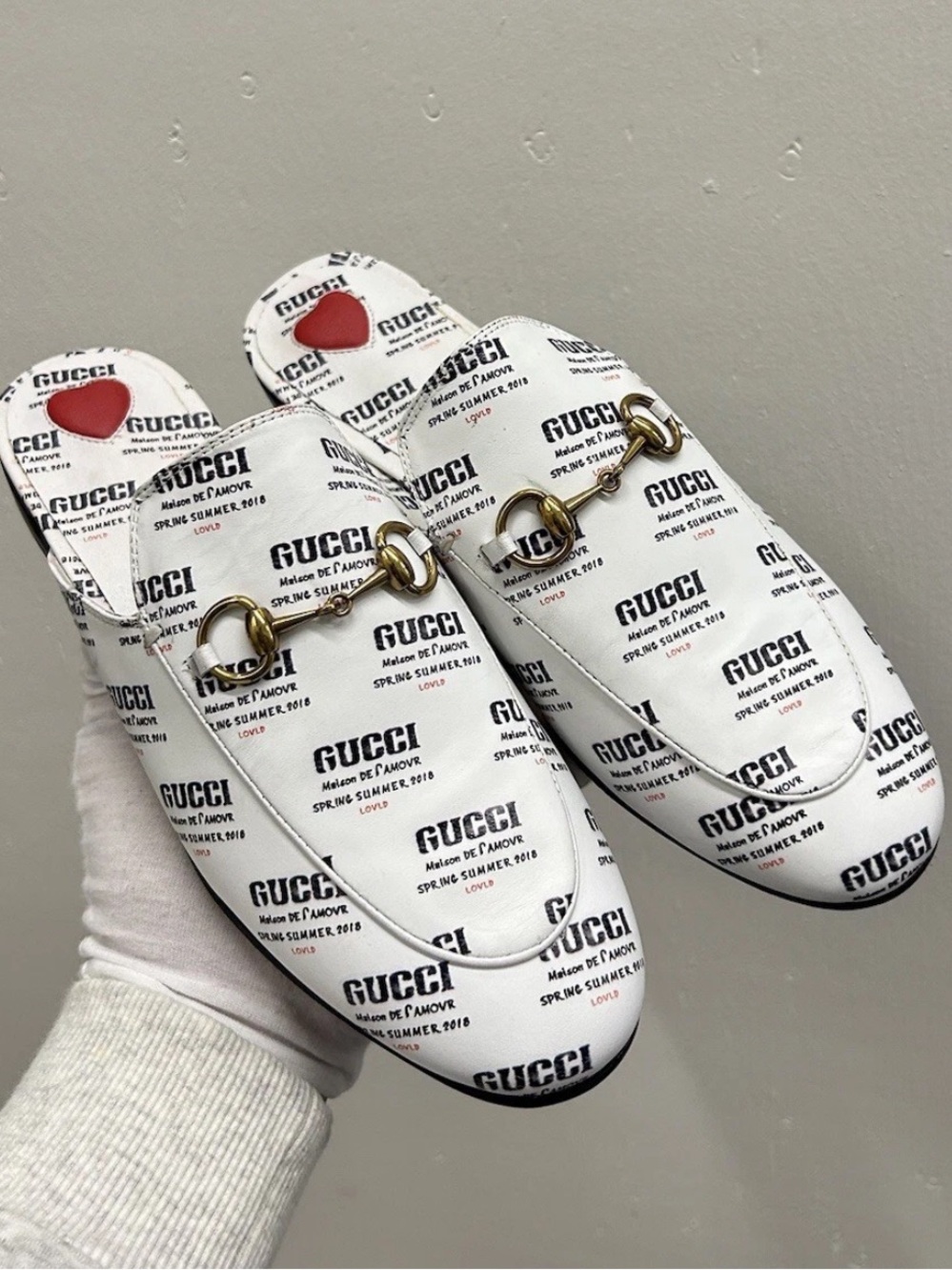 Gucci Princetown Mules Tan News Print GG Monogram Horse-bit Sz EU 38 ~ RARE